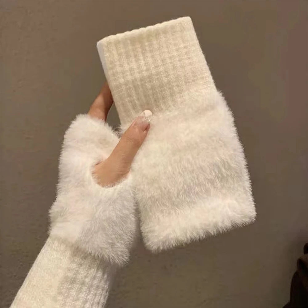 Winter Women's Half Cut Finger Knitted Gloves