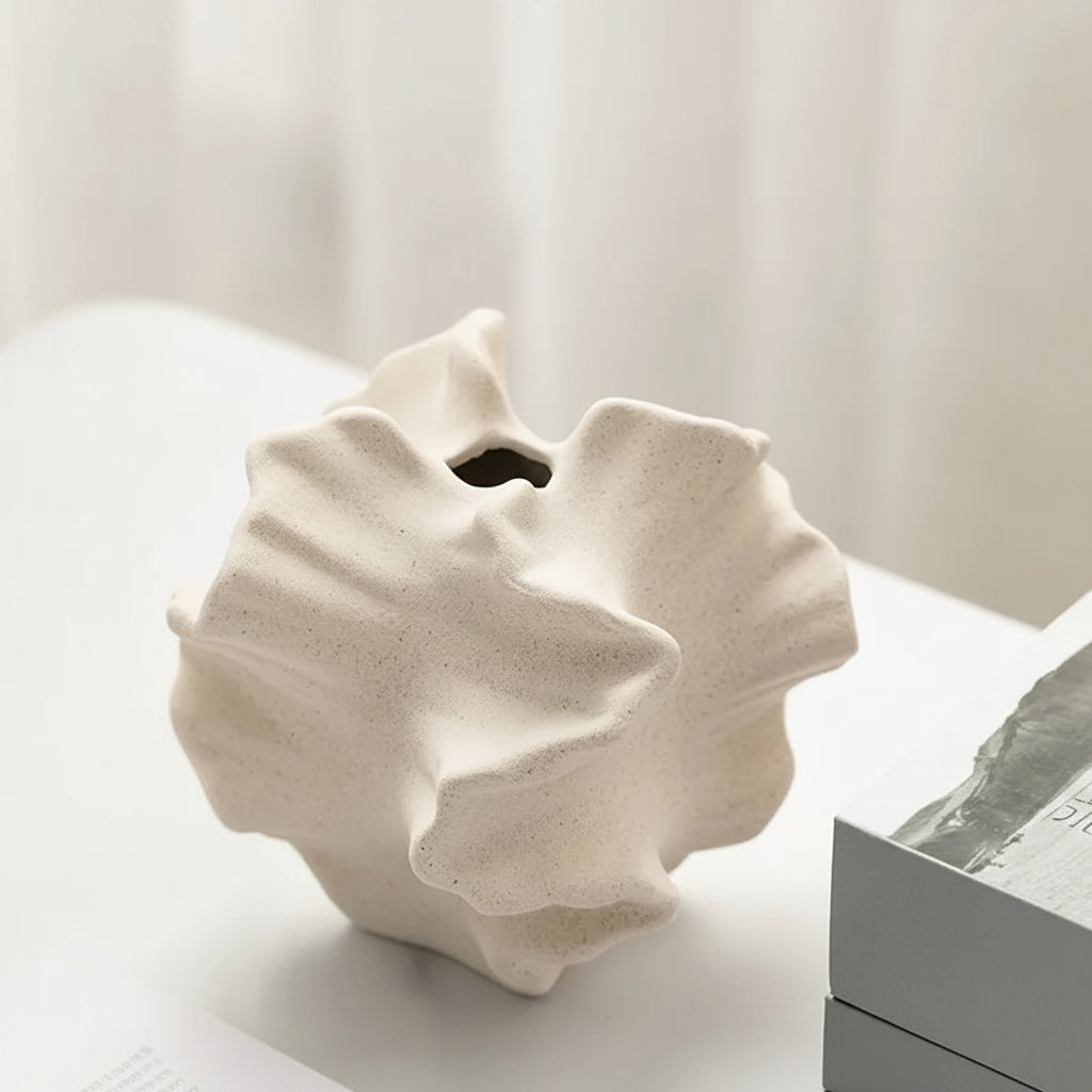 Sculptural Wavy Ceramic Vase – Modern Scandinavian Flower & Home Decor