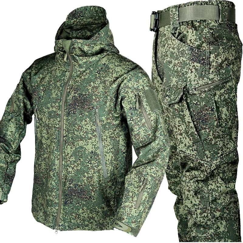 Outdoor Shark Skin Warmth Set Camo Plush Thickened Coat