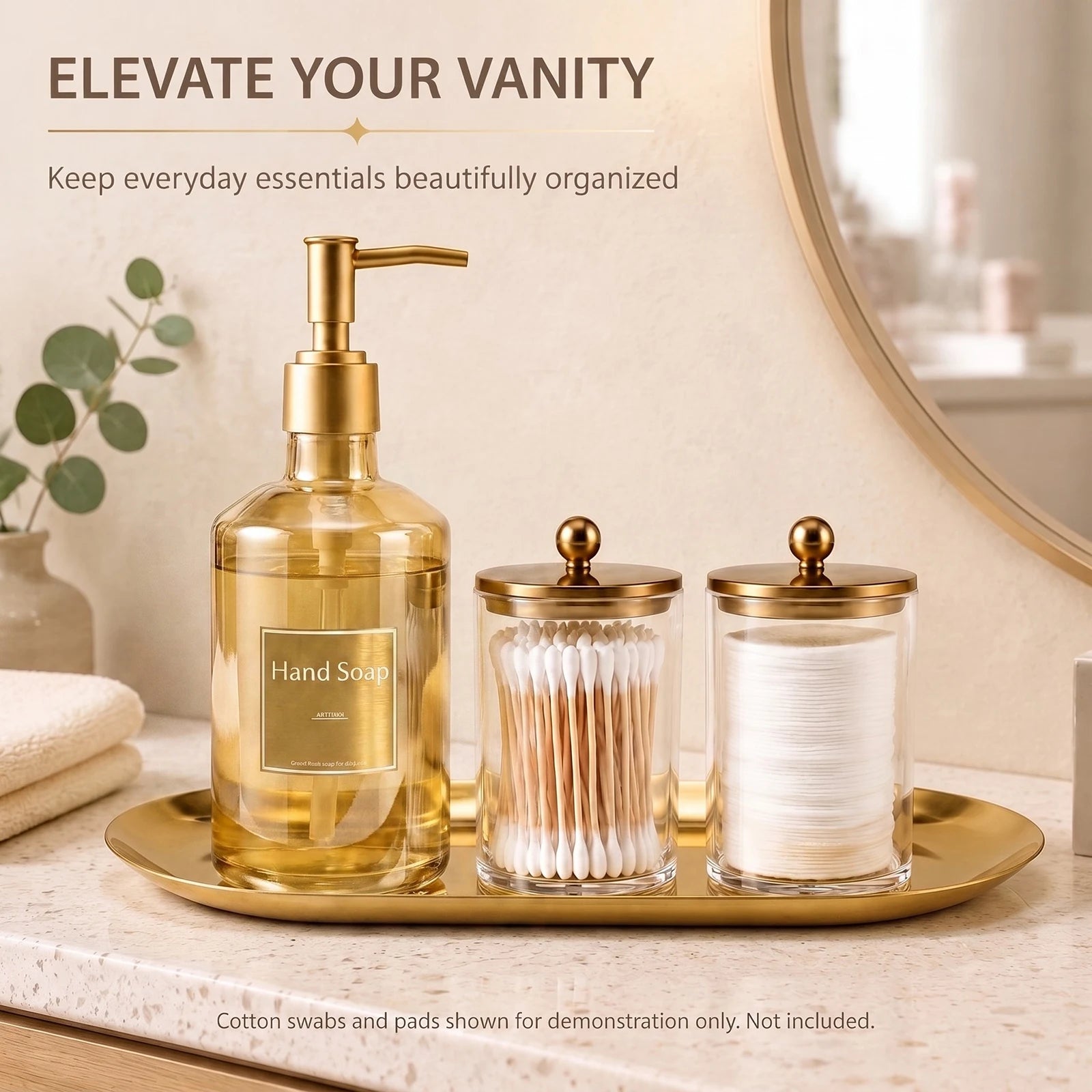 4-Piece Bathroom Vanity Organizer Set – Soap Dispenser & Cotton Storage Jars