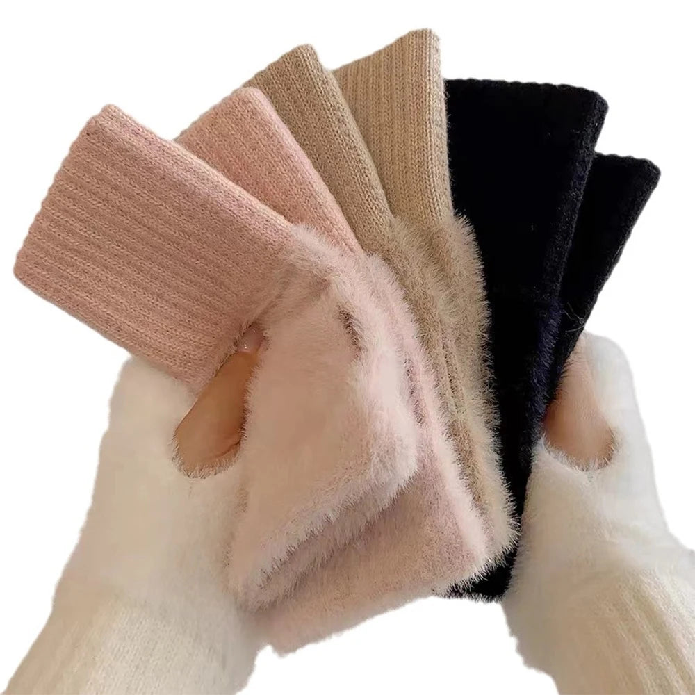 Winter Women's Half Cut Finger Knitted Gloves