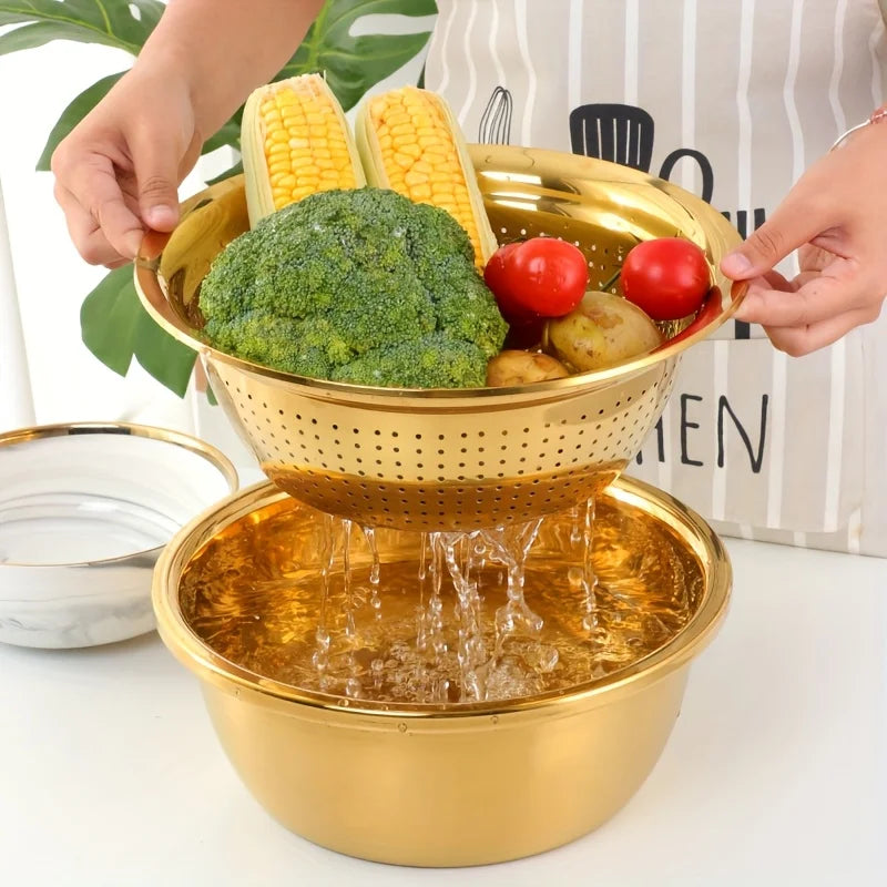 3-in-1 Stainless Steel Kitchen Prep Bowl – Grater, Strainer & Mixing Bowl