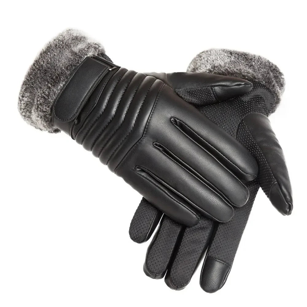 Men's Winter Fur Mouth Plush Insulation Gloves