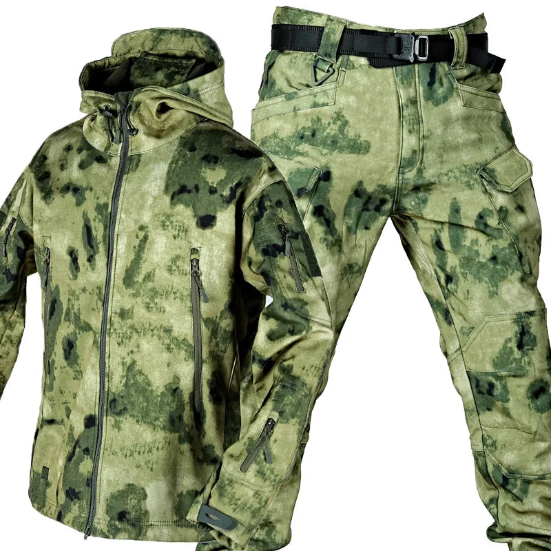 Outdoor Shark Skin Warmth Set Camo Plush Thickened Coat